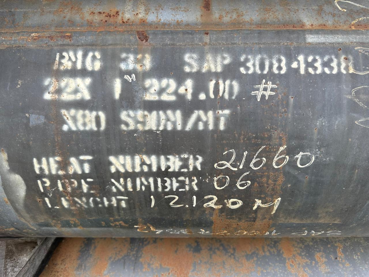 Unused Surplus Conduite 22″ 558.80mm API 5L X-80 (1,133.3 Metric Tons / 2,212 Joints)